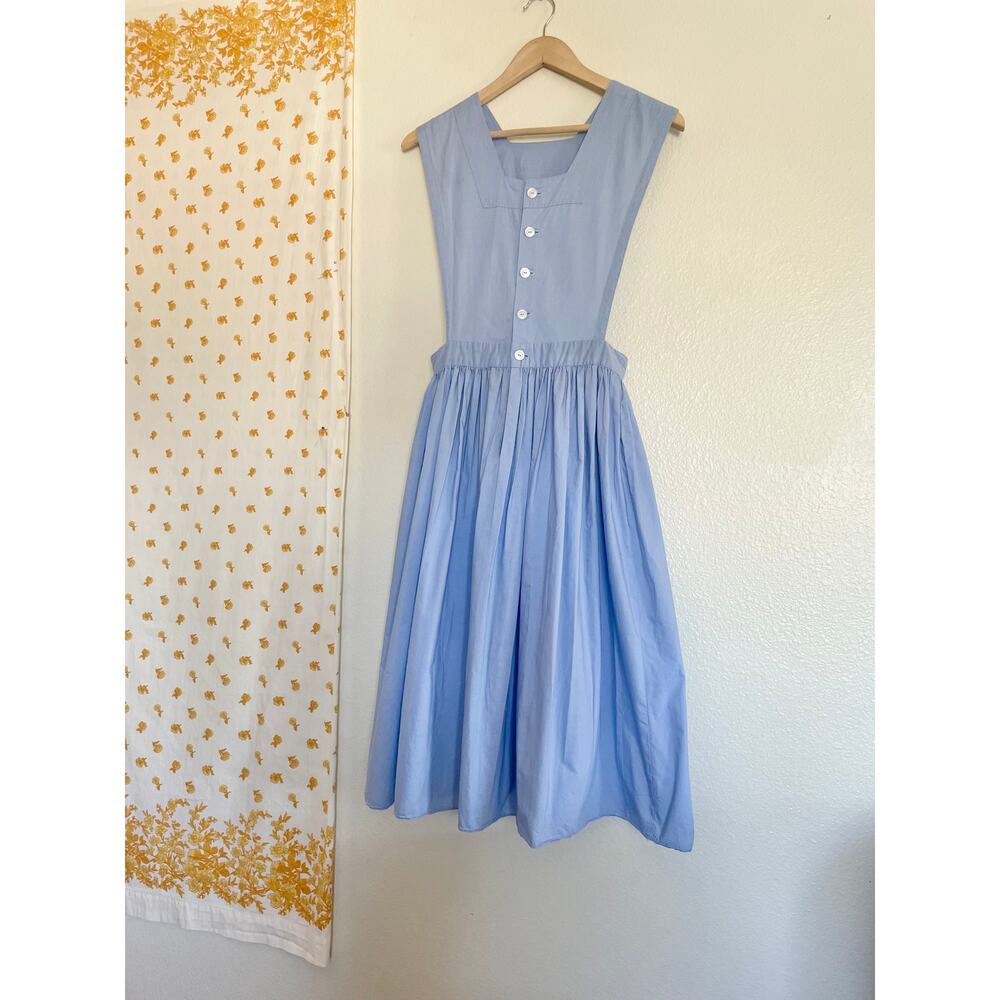 Vintage 1950s 60s Sky Blue Pinafore Apron Dress Handmade Cottagecore - Picture 4 of 10